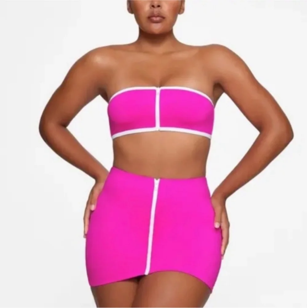 NWT SKIMS Sporty Zipper Swim Mini Skirt Hibiscus Pink XS